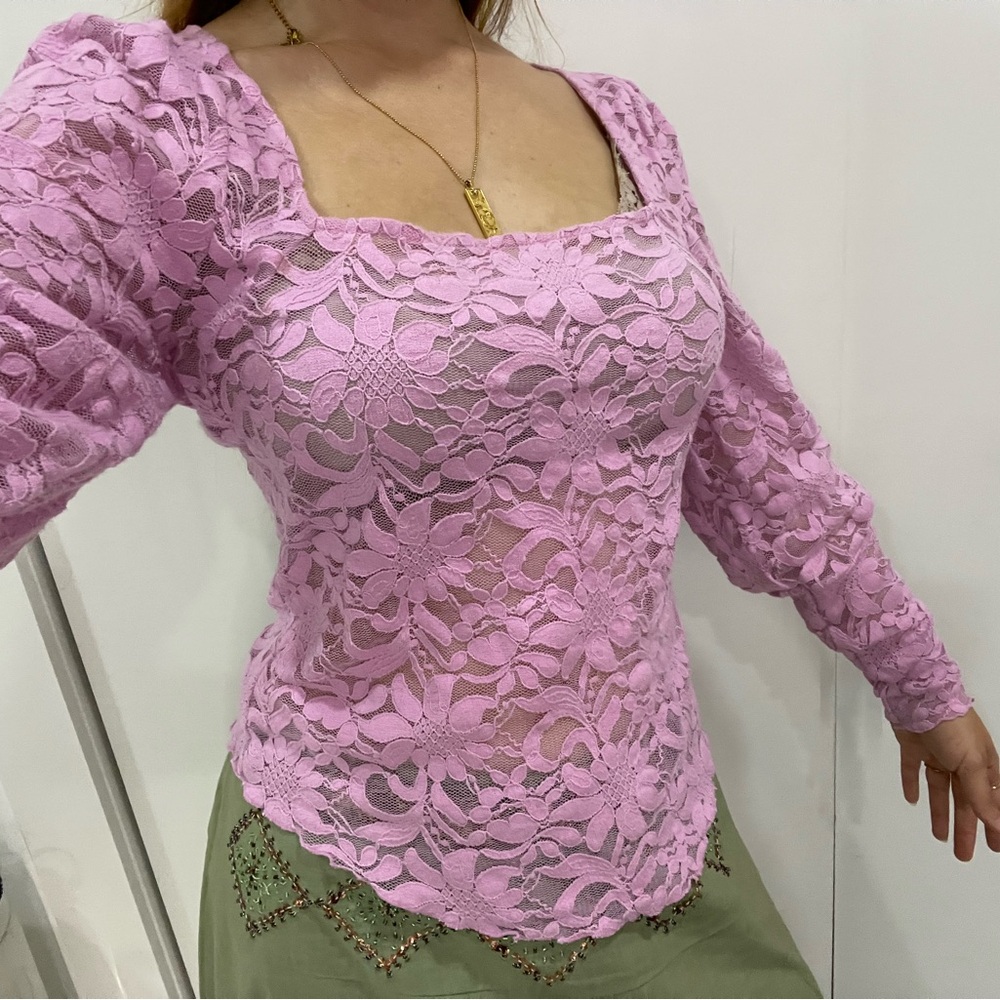 Free People Pink Lace Blouse